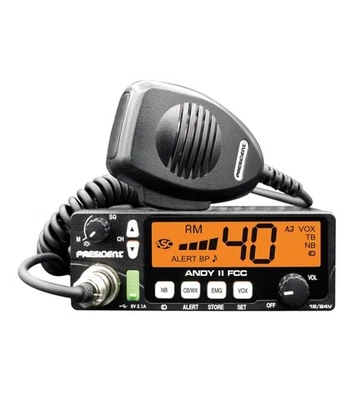 President Andy II 12/24V FCC CB Radio, Weather Channel/Alert, Scan, USB, VOX