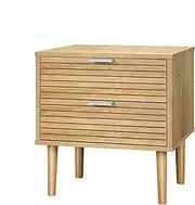 ALFORDSON Bedside Table 2-Drawer Nightstand, 48x 40x 52cm, Side Cabinet Chest Table for Hallway, Bedroom and Living Room, Wooden Organiser Storage with Slatted Front (Wood Color)