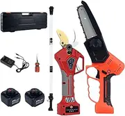 Electric Pruning Shears & Mini Chainsaw, Cordless Pruners with 1.9m Extension Pole, 110mm Chain Bar, 32mm Cutting Diameter, 2 Batteries, for Tree Trimming & Garden Maintenance