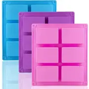 3 Pack Rectangular Silicone Soap Mold Tray Cake Cookie Making Molds, 6 Cavities