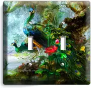 WHIMSICAL PEACOCKS FEATHERS LIGHT SWITCH 2 GANG WALL PLATE BEDROOM ROOM HD DECOR