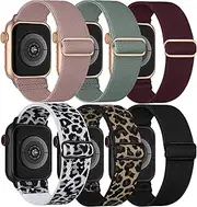 Stretchy Solo Loop Bands Compatible with Apple Watch Band 38mm 40mm 41mm 42mm 44mm 45mm 49mm, Braided Elastic Weave Nylon Women Men Wristbands Straps for iWatch Series Ultra/8/7/6/5/4/3/2/1/SE, 6 Pack
