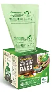 Compostable Liner Bags 4 Gallon 15 Liter 100 Count Extra Thick 0.75 Mil Food ...