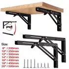 2x Heavy Duty Folding Table Brackets Black Steel Wall Mounted Shelf Bench Hinges