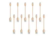 10 Pack 20cm Short Data Transfer Charger Charging Micro USB Cable Cord for Android Phone Device Tablet Bulk Braided Gold Nylon