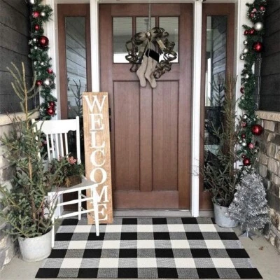 Buffalo Plaid Farmhouse Rug 27"x44" Buffalo Check Door Mat Black And White Rug