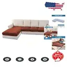 Elegant Rust Velvet Couch Covers for 3 Seater + 1 Chaise - Machine Washable