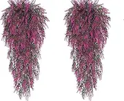 2pcs Artificial Hanging Plant Flower Lavender UV Protective Plants Fake Hanging Vine Hanging Flower Plastic Greenery Home Garden Wedding Party Indoor and Outdoor Decoration-Rose (Plate Not Included