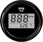 ZFGVGNMTYA 85mm REV Counter Car Boat Tachometer + Sensor Car Truck Tacho Marine RPM Meter with LCD Hourmeter 4000 RPM Red Backlight 12V/24V Car Tachometer(Black 52mm)