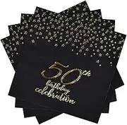 Gatherfun 50th Birthday Napkin Disposable Paper Napkins Black and Gold Party Decorations Tableware for Men Woman 50 Birthday Party（6.5X6.5in, 3-Ply, 50-Pack)