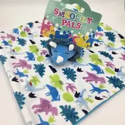 Smoochy Pals Baby Security Blanket with Plush Dinosaur, Blue, Nunu Lovey, L30