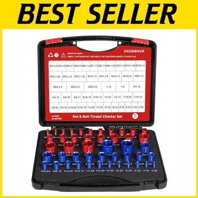 Convenient Bolt & Nut Thread Checker - 46 Gauges w/ Storage Box for Tight Spaces
