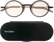 ThinOptics Reading Glasses + Milano Aluminum, Magnetic Case | Frontpage Manhattan Collection, Brown Frame 2.00 Strength Readers