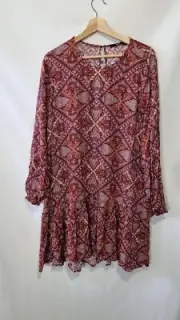 Sportsgirl Boho Brown/Maroon Midi Dress. Long Sleeve. Size 12. NEW. RRP $90