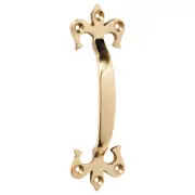 13cm Fleur De Lys D-Pull Handle, Polished Brass