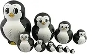 Winterworm Cute Lovely Mini Animal Nesting Dolls Matryoshka Doll Russian Doll Set 10 Pieces Wooden Handmade Kids Toy Gift Home Decoration Perfect (Penguin).