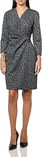 [Anne Klein] Women's 3/4 Sleeve Animal Printed Jersey Wrap Dress