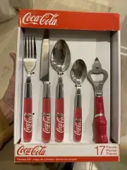 Coca Cola Flatware Lot of 17 Gibson Red Plastic Hand Serves 4.1 bottle opener