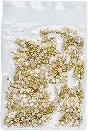 Flatback Rhinestones Nail Art Rhinestones Assorted Flatback Gems Stones AB Nail Crystals for DIY Craft Nails Art Makeup Clothes Shoes (Golden) Round Glass