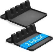 Black Silicone Spoon Rest for Stove Top with Drip Pad (Two Pack)