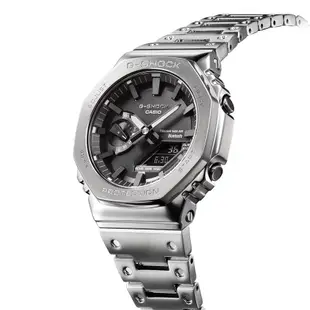 CASIO 卡西歐 G-SHOCK 八角農家橡樹 全金屬版 太陽能藍芽連線雙顯手錶-銀 GM-B2100D-1A