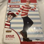 New Where’s Waldo Child Costume large /x-large Shirt Hat Glasses