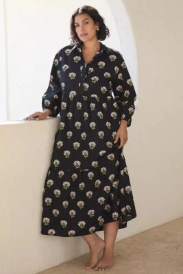 Anthropologie Maeve The Bettina Tiered Shirt Dress Black Floral Size 3X Plus NWT
