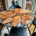 Round Clear Epoxy Resin Coffee Table Top Wooden Live Edge Walnut Furniture Deco