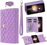 [Asuwish] Phone Case for Samsung Galaxy S23 FE 5G Wallet Cover with Wrist Strap Leather Flip Zipper Credit Card Holder Slot Stand Cell S 23 EF S23FE 23S Women Girls Men Purple