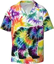 [YANYU] Bear Dancing Tie Dye Print Hawaiian Shirts Men Short Sleeve Button Down Cuban Collar Shirt Summer Beach Days