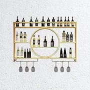 Floating Bar Shelf with Wine Glass Rack, Wall Mounted Liquor Shelf for Home Bar, Whiskey Shelf with Bottle Display, Modern Mini Bar Cabinet for Kitchen and Dining Room