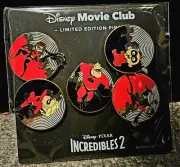 Disney Movie Club Pixar Incredibles 2 Limited Edition 5 Pin Collectible Set BIN