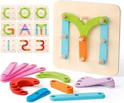 Coogam Wooden Letter Number Sorter Puzzle Educational Stacking Blocks Toy Set Shape Color Construction Pegboard Sorter Activity Board Sort Game for Kids Toddler Gift Preschool Learning Toy