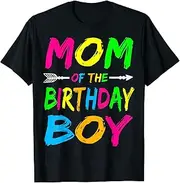 [X.Style] Mom of The Birthday Boy Glows Retro 80's Party Shirt Glow ds850 T-Shirt (S) Black