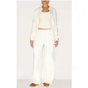Cream Split Hem Wide Leg Track Pants, Cream