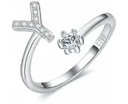 Letter Ring For Women / Girls - 925 Sterling Silver - Open And Adjustable Initial Ring