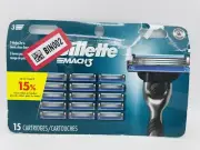 Mens Gillette MACH3 Refills Razor Blades - 15 Cartridges BLISTER Open Box