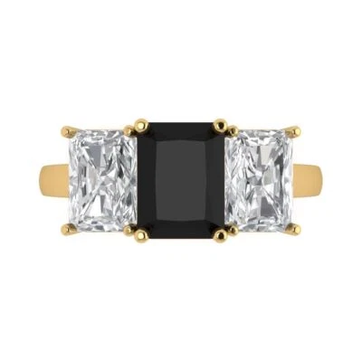 4Ct Emerald Cut Natural Onyx 14K/18K Gold Engagement Promise Statement Ring