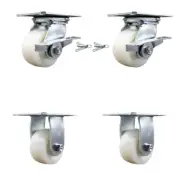 4 Inch Nylon Caster Set 2 Brakes/Swivel Locks and 2 Rigid Service Caster Brand