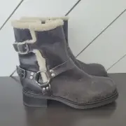 NEW Steve Madden Brixton-Fur Lined Black Distressed Leather Buckle Moto Boots 11