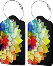 [Yamibobo] 2 Pack Leather Luggage Tags with Name ID Card and Stainless Steel Loop, Airplane Shipping Tags Business Card Holder Travel ID Bag Tags Suitcase Tags for Travel Luggage Baggage Identifier