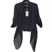 Made in Italy Cardigan Jacket One Size Black Silk Viscose Waterfall NEW RRP $139