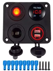 4 in 1 Panel Dual USB Socket Charger LED Voltmeter 24V Power Outlet FOR Car Boat