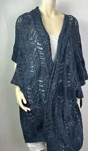 Sundance Blue Ruana Open Oversized Cardigan Weave Crochet XS/S