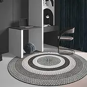 Round Washable Living Room - Bedroom Rug Home Office Dining Room Kitchen Decor Short Pile Carpet Retro Geometric Print Round Rug Grey, ø 120 cm