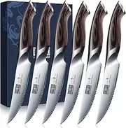 HOSHANHO 6-Piece Meat Knife Set, Ultra Sharp 4.5 Inches, Serrated Table Knives, Japanese Steak Knives AUS-10 High Carbon Steel with Ergonomic Handle