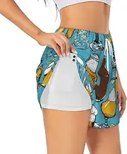 [WURTON] Beer Bubble Print Exercise Gym Workout Shorts Women's Athletic Shorts Dual-Layered Yoga Running Shorts