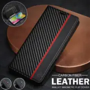 For iPhone 16 16e 15 14 13 12 11 Pro Max Case Carbon Fiber Leather Wallet Cover