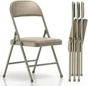 Nazhura 4 Pack Folding Chairs with Padded Cushion and Back, Khaki Metal Chairs with Comfortable Cushion for Home and Office, for Indoor and Outdoor Events (Kahki, 4 Pack)