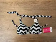 Hula Honey Black White Geo X-SMALL Push Up Halter Triangle Bikini Swim Top NWT